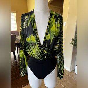 Tropical Green and Black Women's Top